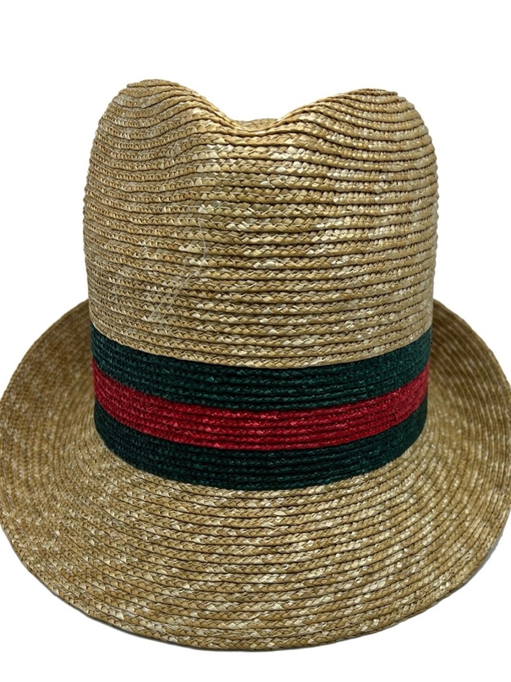 Mi Straw Fedora Hat with Green and Red Band
